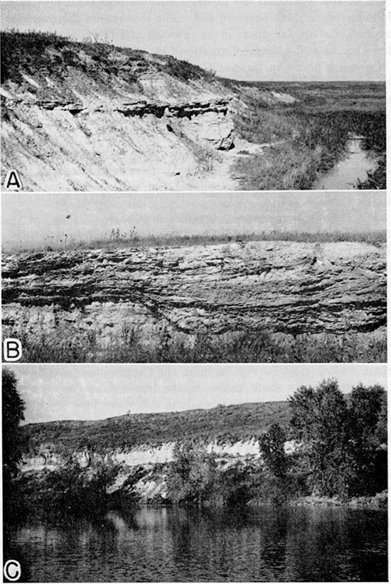 Three black and white photos of outcrops of the Dakota formation.