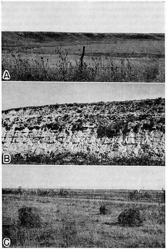 Three black and white photos of outcrops of the Greenhorn limestone and Dakota formation.